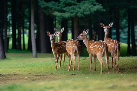 森林小鹿一群美丽的年轻棕色小鹿背景