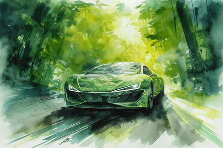 在森林中的新能源汽车背景图片