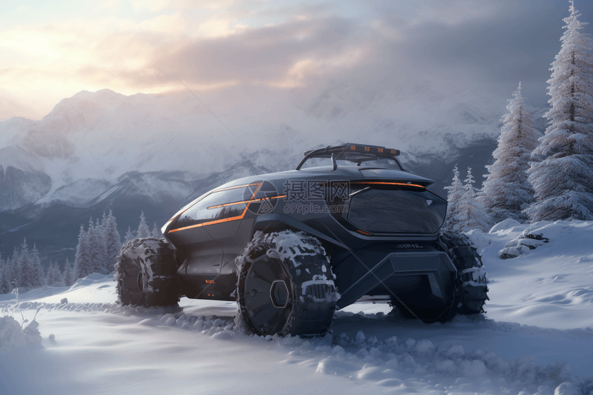 在雪山上的新能源汽车图片