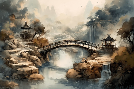 一座传统的中国桥梁图片
