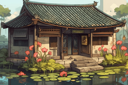 中国传统房屋建筑背景图片