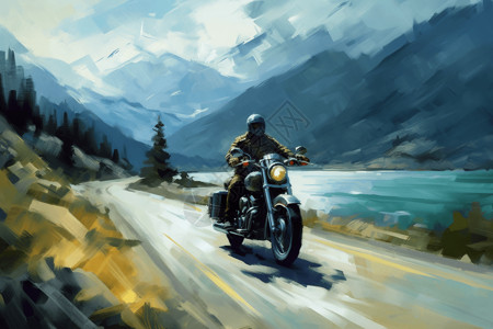 摩托车公路沿海公路上行驶的摩托车插画