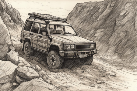 一辆探索岩石地形的SUV背景图片