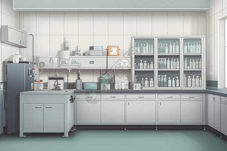 白色柜化学分析实验室插画