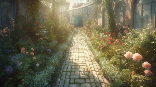梦幻的花园小径背景图片
