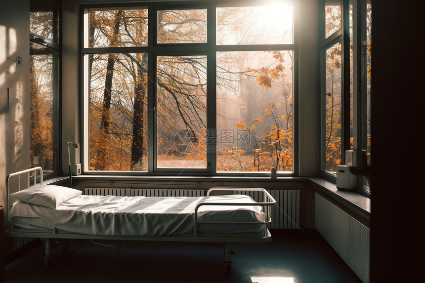 医院靠窗的病床图片