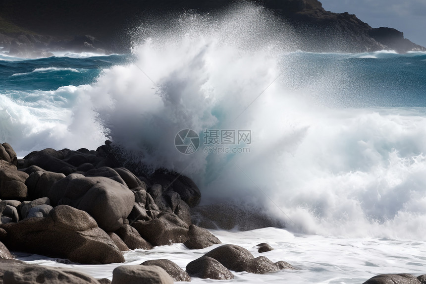 海岸边巨大的海浪图片