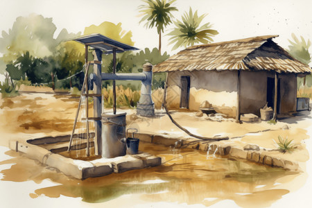 水泵的水彩插图插画