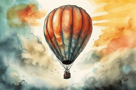 浮到高空的热气球高清图片