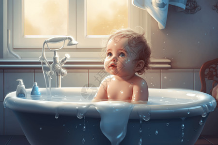 婴儿洗澡视图背景图片