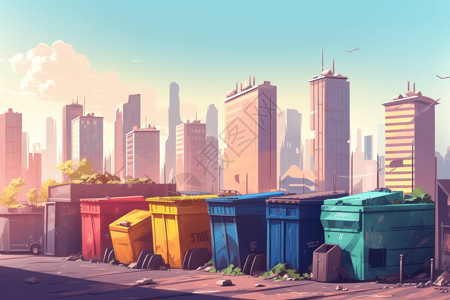 城市生活垃圾城市的垃圾分类插画