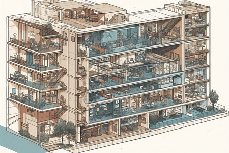 楼层剖面图不同的楼层及其用途插画