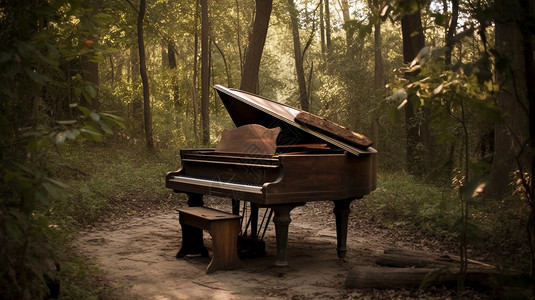 树林中的钢琴背景图片