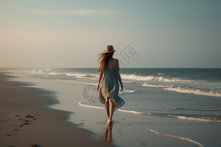 海边赤脚的女人图片