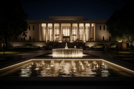 喷泉夜晚夜晚美术馆大楼设计图片