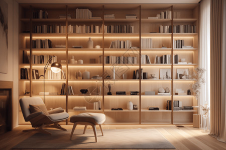 美式书房效果图极简主义的书房书架图设计图片