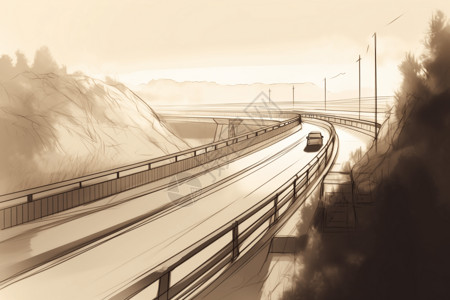 高速公路护栏手绘插图图片