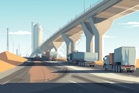 混凝土桥高速公路立交桥铺设混凝土平面插图插画