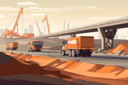 混凝土桥高速公路立交桥铺设混凝土插图插画