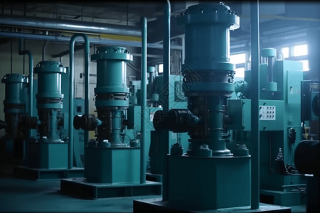 工厂装配工人工业环境中的液压机图设计图片