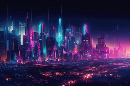 夜晚的未来派城市概念图图片