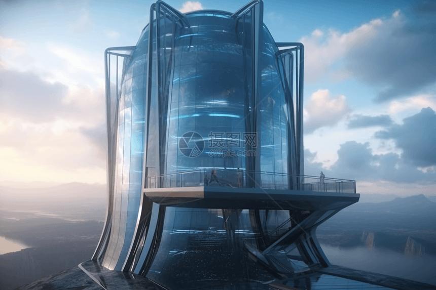 未来派玻璃墙摩天大楼图片图片