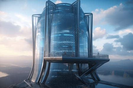未来派玻璃墙摩天大楼图片背景图片