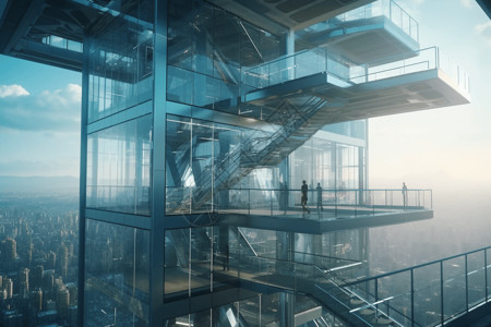 未来派玻璃墙摩天大楼3D概念图背景图片