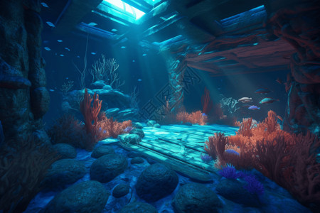 海洋世界水下3D创意概念图图片
