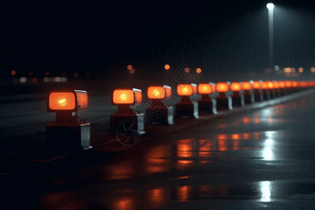 夜间马路夜间机场跑道灯特写图设计图片