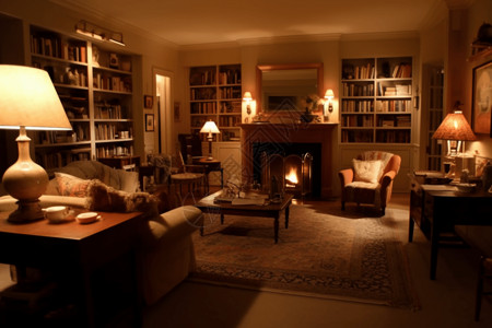 美式书柜美式家居客厅概念图设计图片