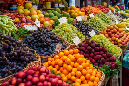 露天市场上的水果高清图片