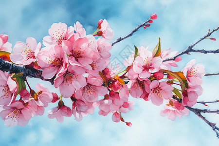 一幅樱花的水彩画图片
