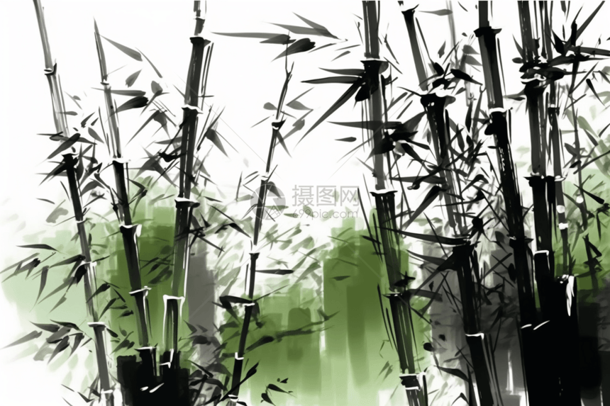 水墨描绘的竹林风景图片
