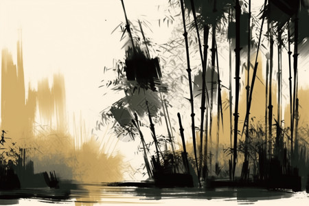 水墨描绘的竹林图片