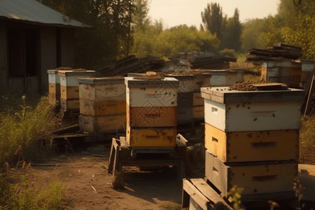 蜜蜂在蜂巢中嗡嗡作响高清图片
