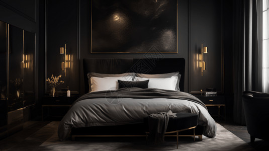 现代黑色卧室装饰背景