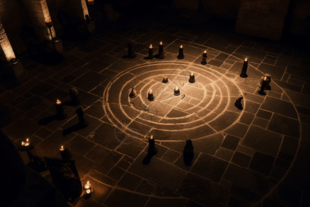 石头烛台蜡烛摆出神秘仪式插画