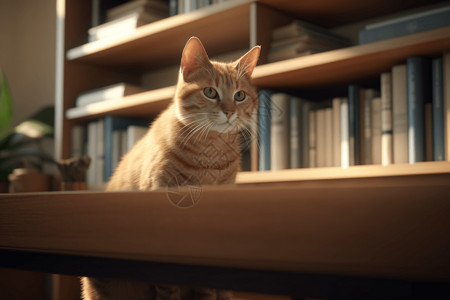 警惕的猫书架警惕猫高清图片