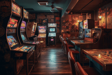 老式街机的游戏室背景图片