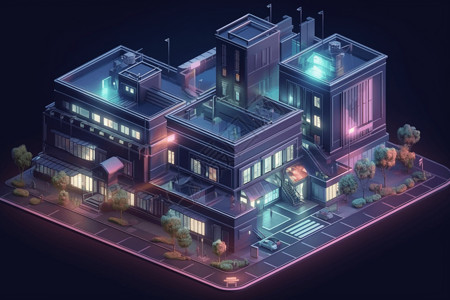 城市夜间建筑模型背景图片