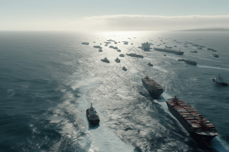 货船在海洋中航行图片