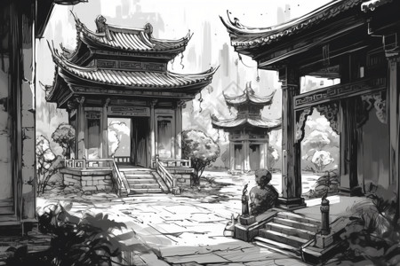 中国传统的庭院背景图片