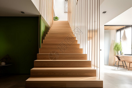 现代住宅中的木制楼梯背景图片