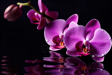 紫色兰花和水滴背景图片