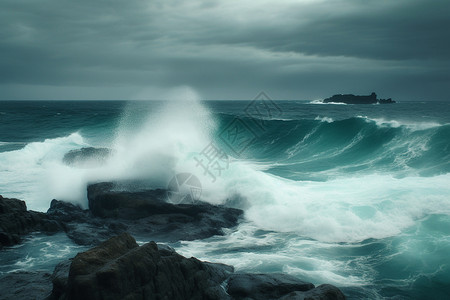 波涛汹涌的海风雨将至的大海背景