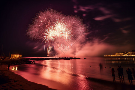 海边烟花素材夏日烟花祭背景