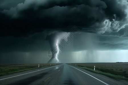 强大龙卷风袭击道路图片