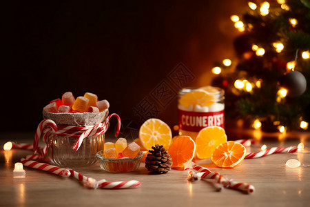圣诞氛围中的美味糖果背景图片