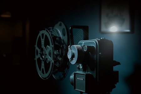 暗室里的电影放映机背景图片
